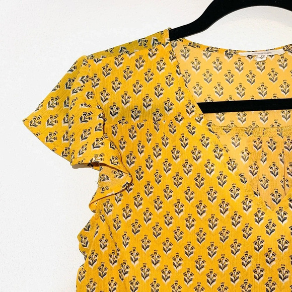 Maurices Mustard Yellow Patterned Contrast Flutter Sleeve Blouse Small Women’s - Picture 3 of 10